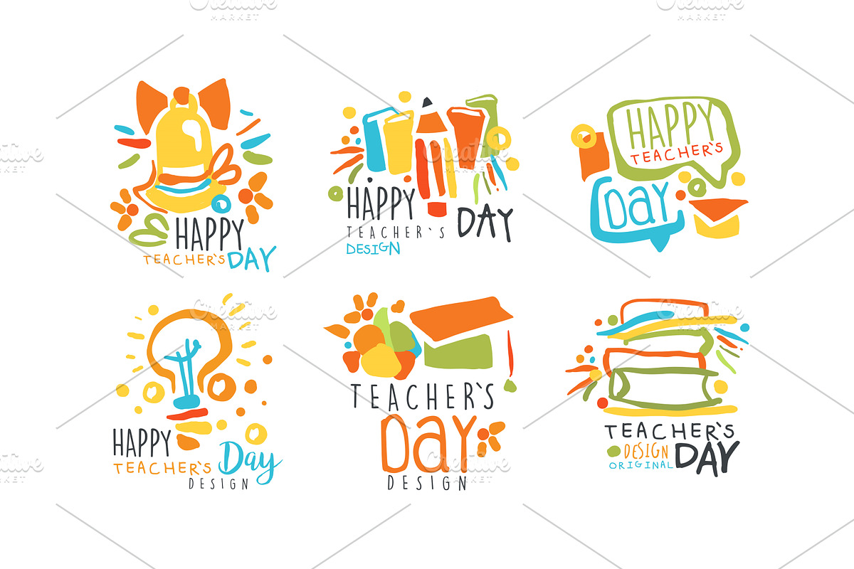 Happy Teachers Day Labels and, an Education Illustration by TopVectors