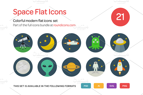 Space Flat Icons Set preview 5