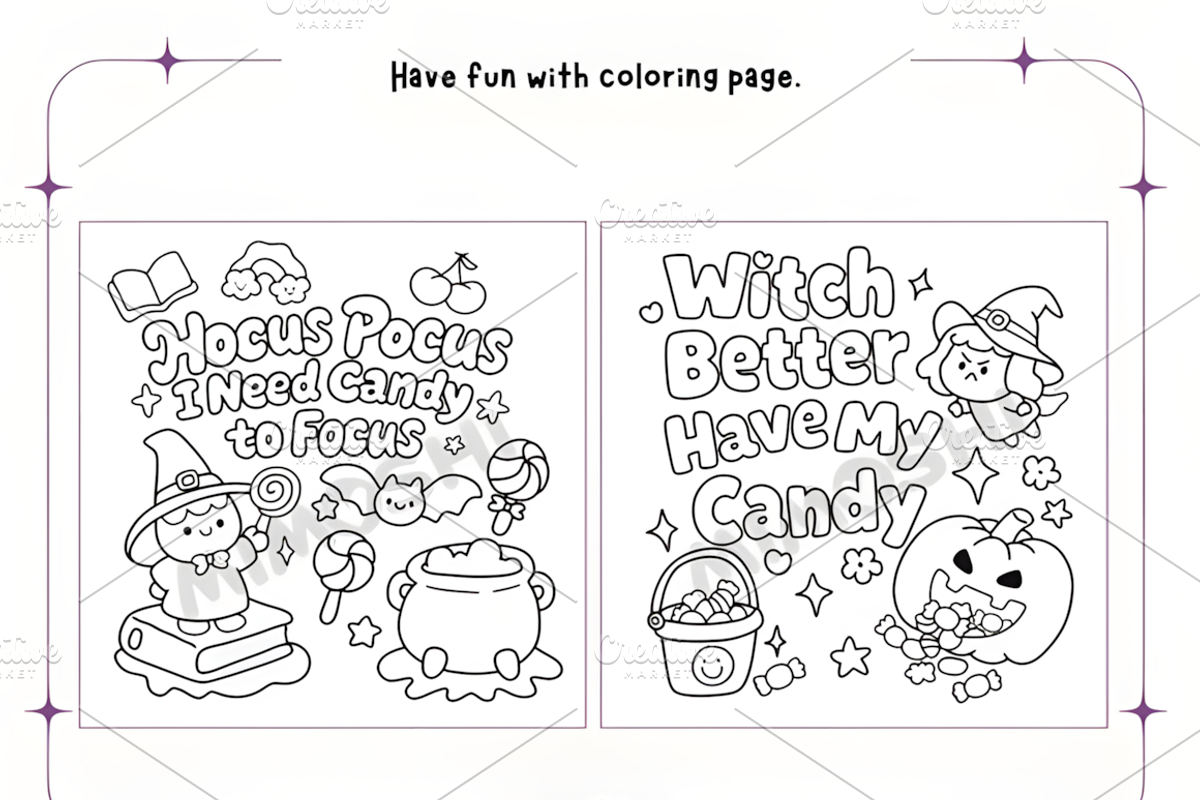 Halloween Quote Coloring Pages, a Seasonal Illustration by Coco Bloom (Photo 3 of 4)