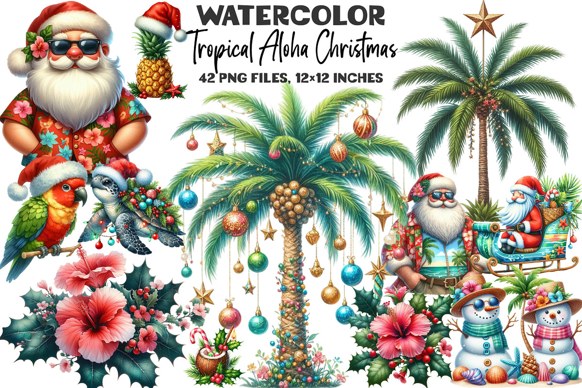 Tropical Aloha Christmas Clipart, an Illustration by DreamArtGraphic (Photo 1 of 5)