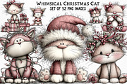 Whimsical Christmas Cat Clipart, an Illustration by Craft Nest (Thumbnail 1 of 6)