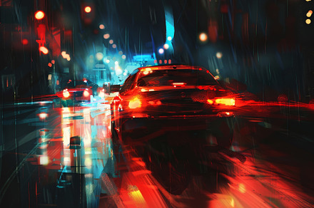 A rainy night in the city with blurr, a Photo by Tanuart