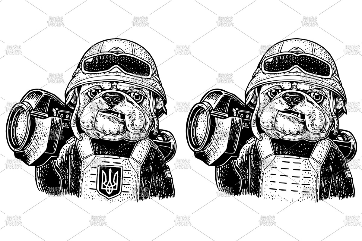 Dogs soldiers and drone engraving, an Animal Illustration by MoreVector (Photo 2 of 3)