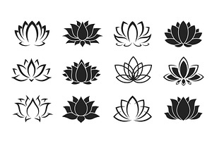 Lotus Flower Icons, Yoga Symbols