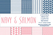 Navy & Salmon Chevron Pattern Papers, a Pattern Graphic by Dream in Color Studio (Thumbnail 2 of 2)