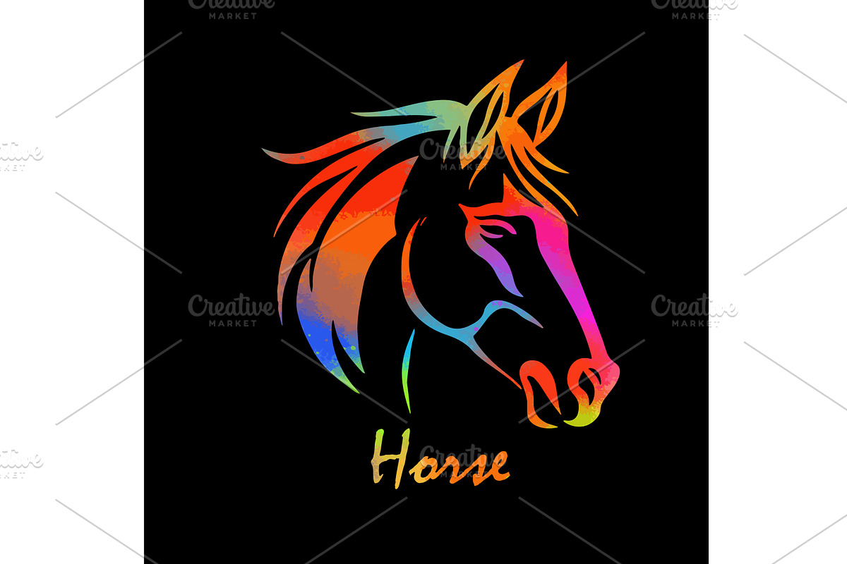 Horse colored head object on a black, an Animal Illustration by Nenahliadava Design