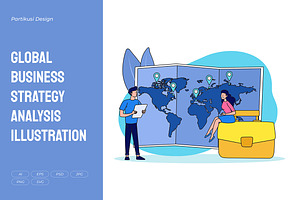Global Business Strategy Analysis, a Person Illustration by Partikusi Design