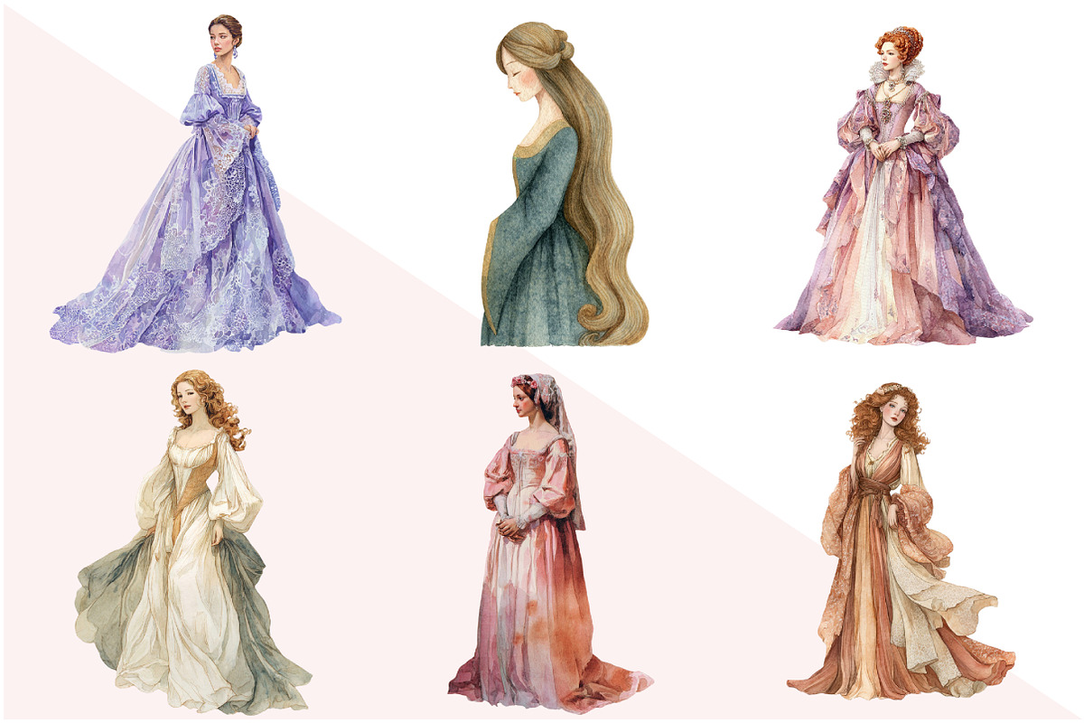 Watercolor Renaissance Lady Clipart, an Illustration by Design Market (Photo 2 of 3)