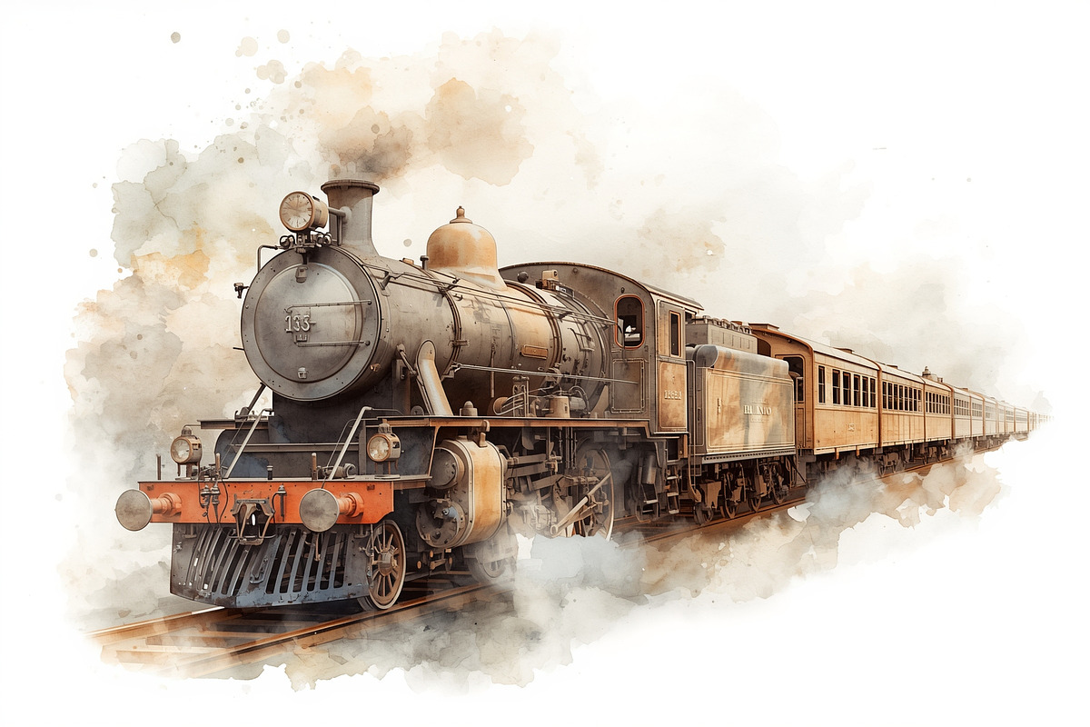 Vintage Steam Train Watercolor Clipa, an Illustration by hafijul (Photo 10 of 12)
