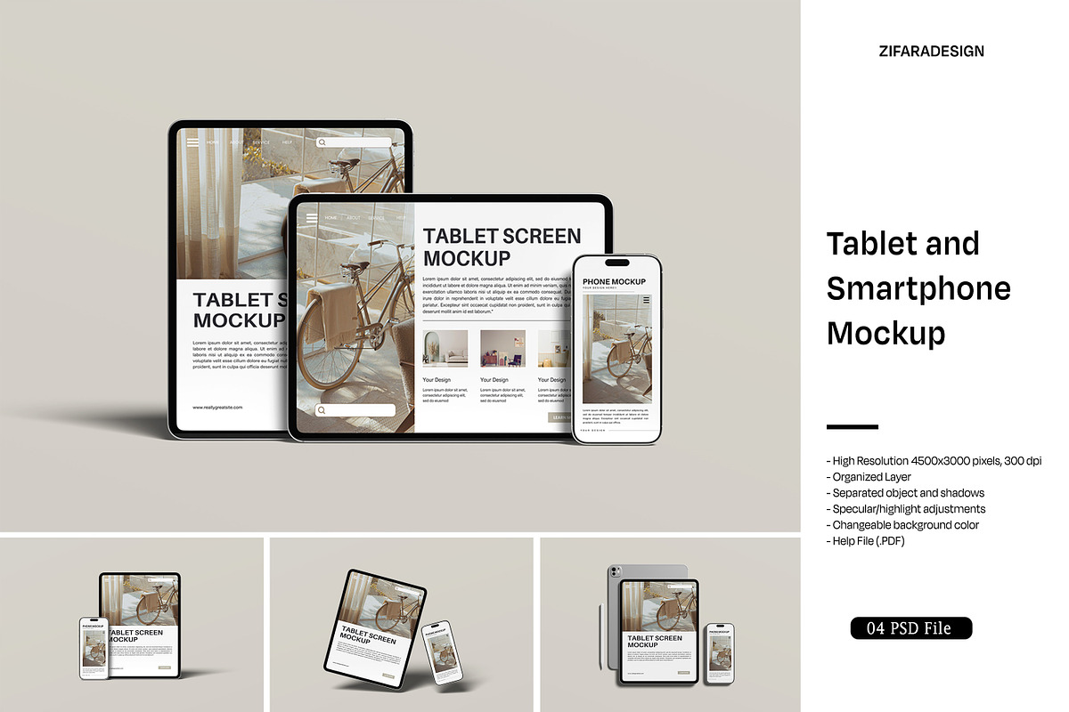 Tablet and Smartphone Mockup, a Device Mockup by ZifaraDesign (Photo 1 of 5)