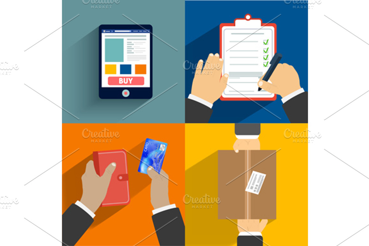 Set of hands clients purchasing