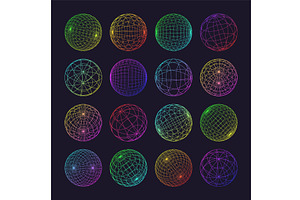 Neon wireframe shapes, lined sphere, an Object Illustration by 32pixels