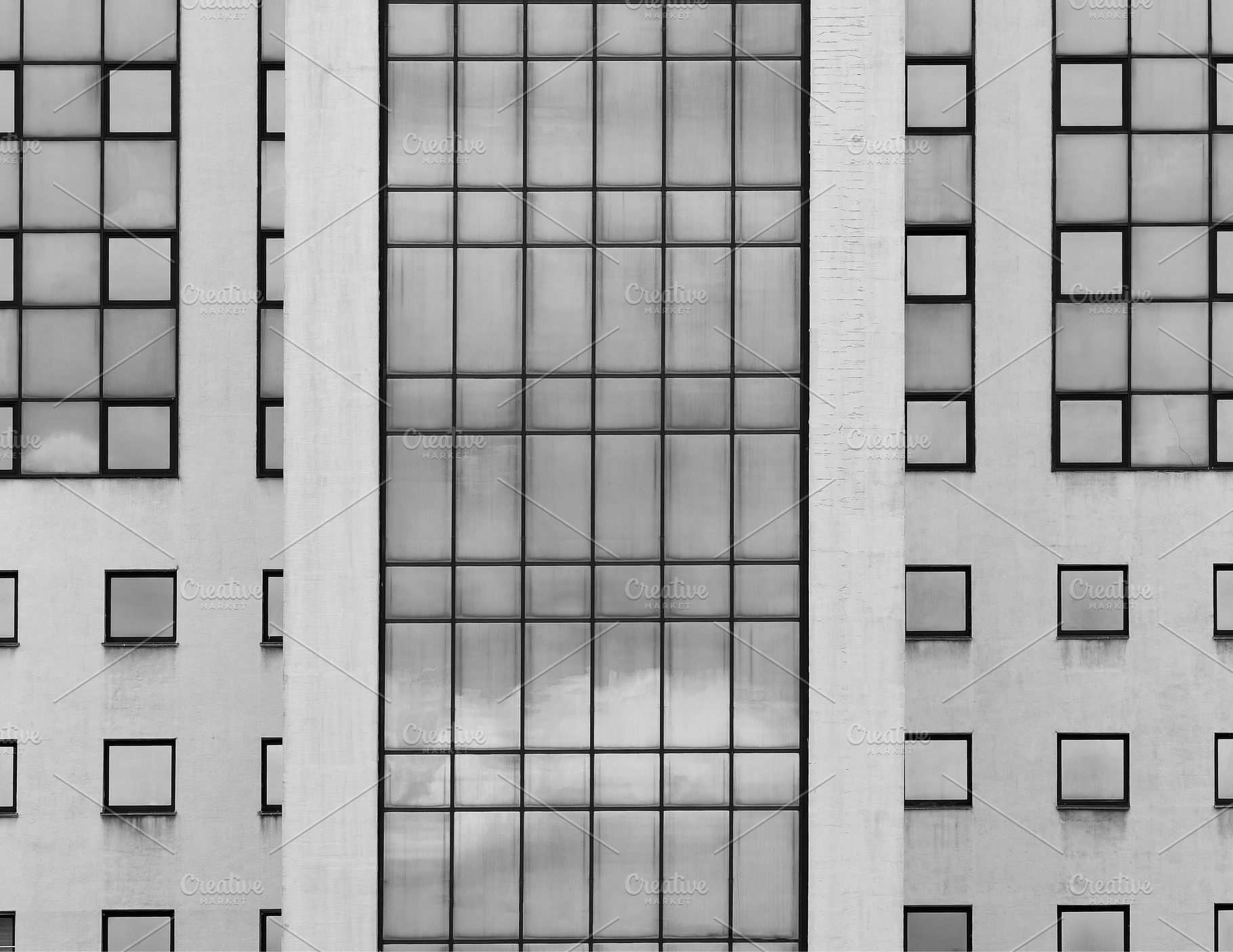 Symmetric windows of modern minimali featuring background, backdrop, and, an Architecture Photo by RETROWAVE '88