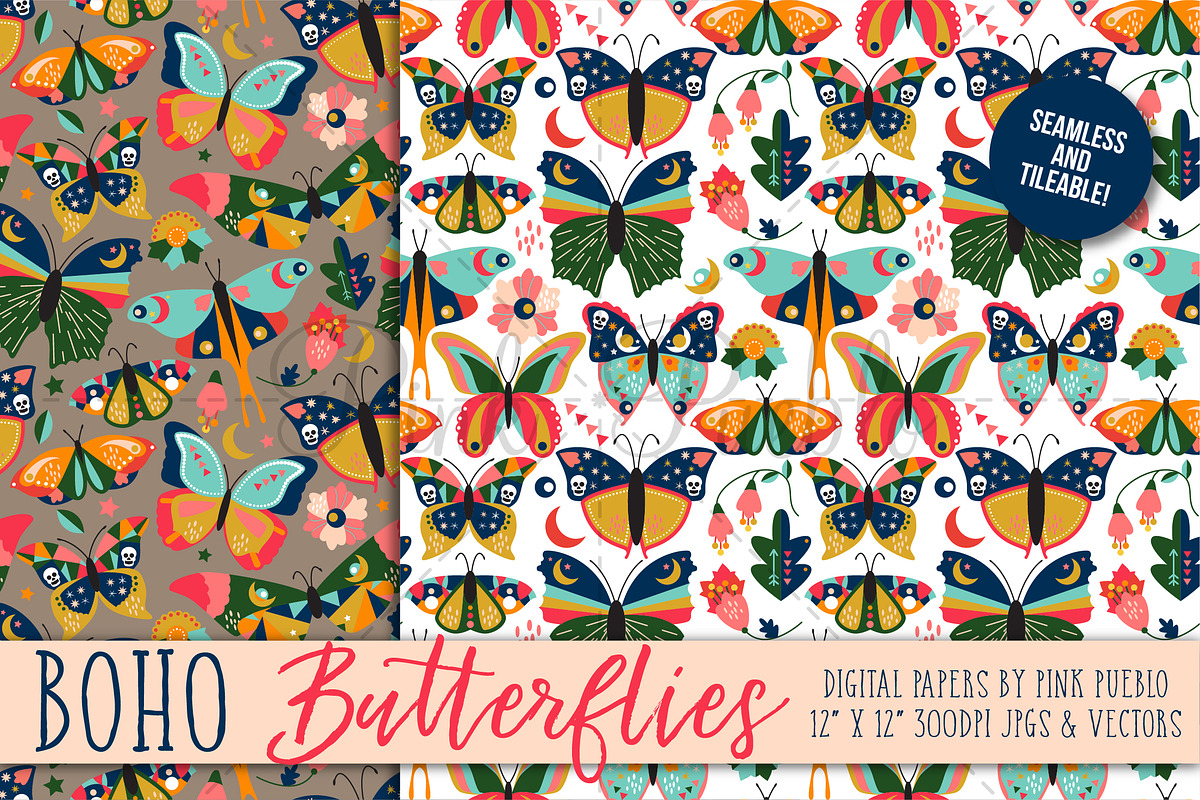 Vintage Style Butterfly Patterns, a Pattern Graphic by PinkPueblo (Photo 2 of 3)