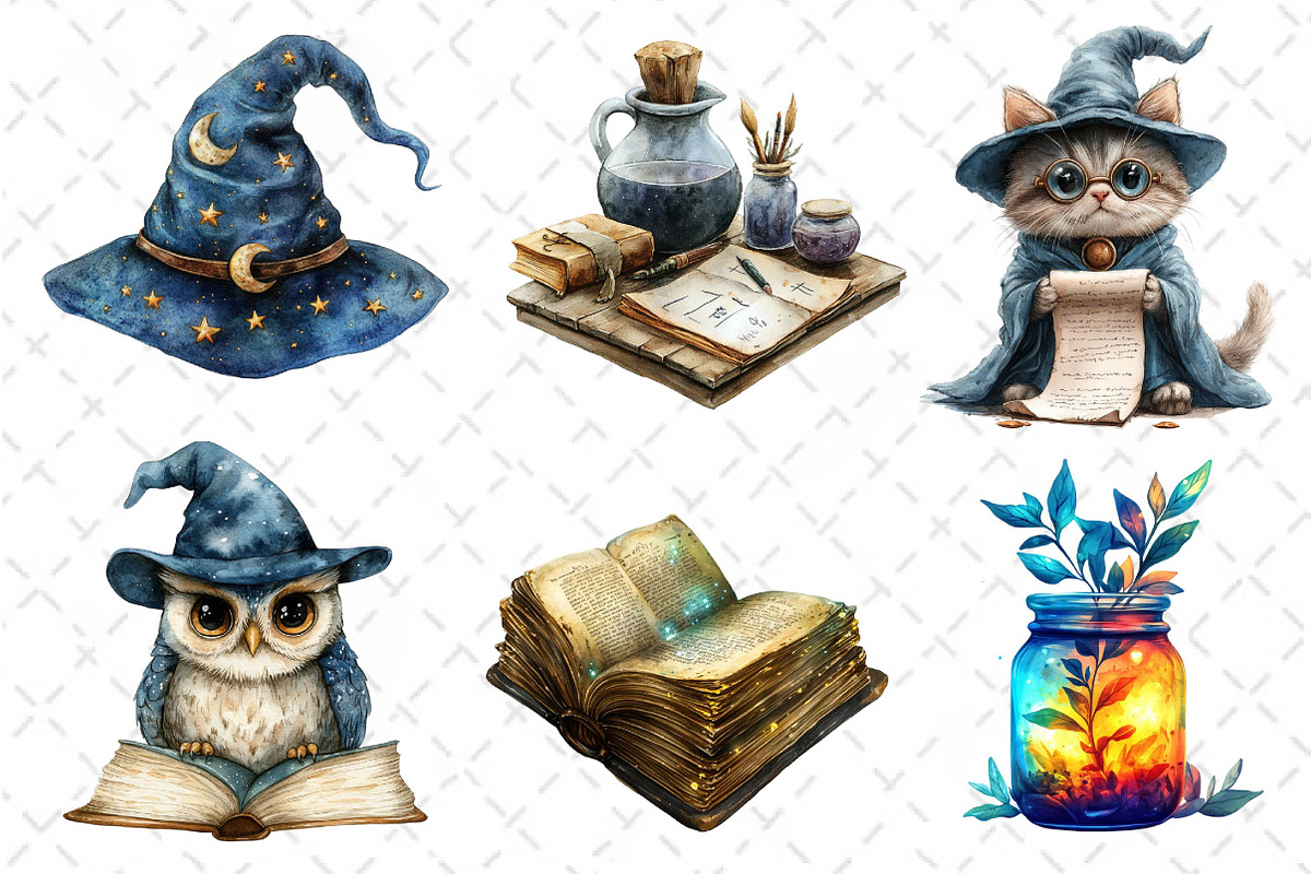 Watercolor Wizard School Clipart, an Illustration by Dream Creation (Photo 4 of 7)