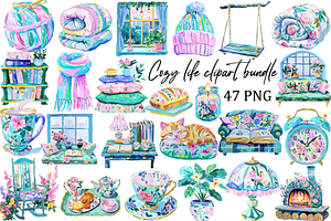 Cozy life clipart bundle, an Illustration by Libby Wishes