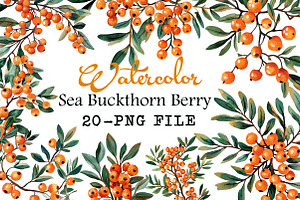 Watercolor Sea Buckthorn berry Clipa, an Illustration by Libby Wishes