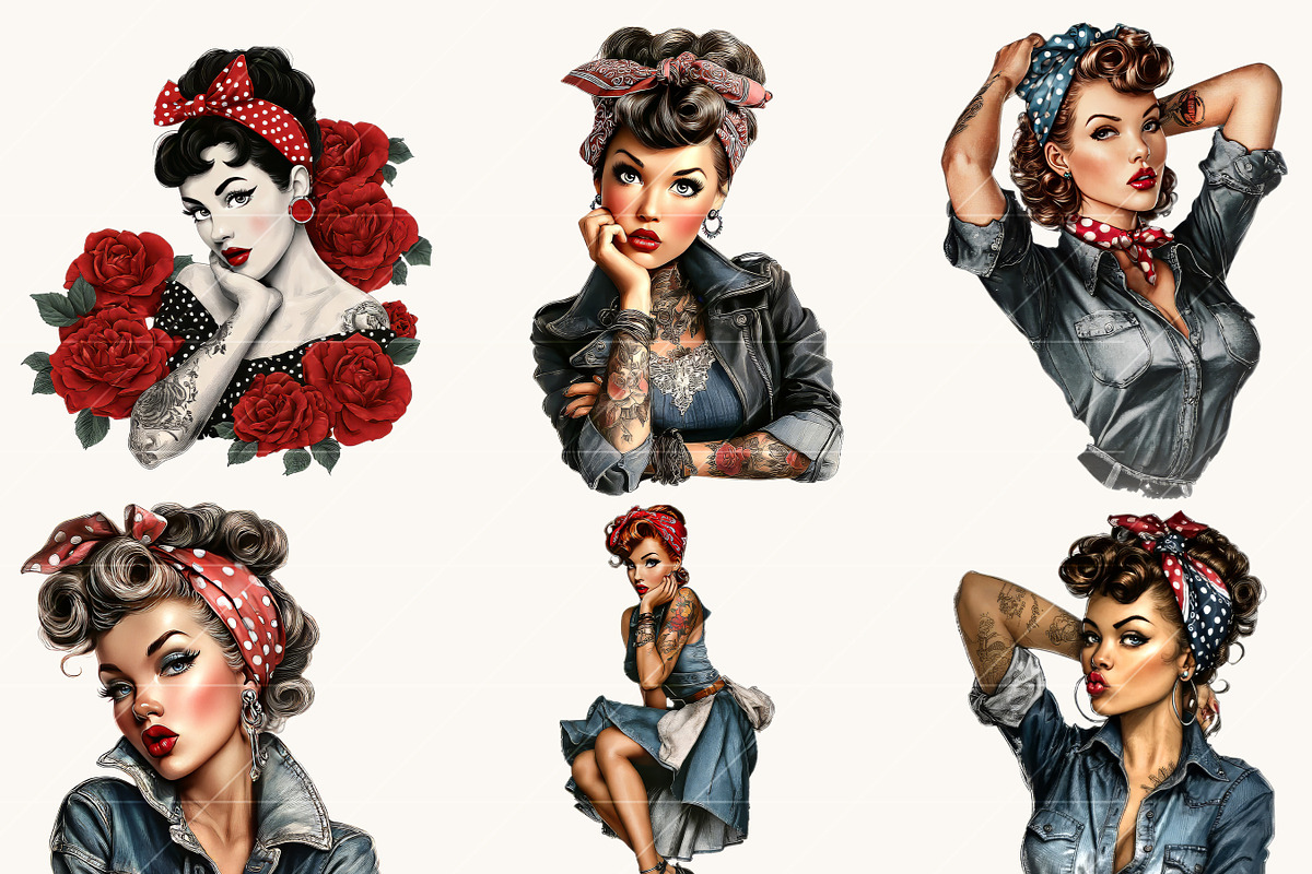 Rockabilly Girl Clipart Bundle, a Person Illustration by BusyDaydesign (Photo 6 of 9)
