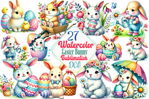 Easter Bunny Sublimation Clipart, an Illustration by DreamCafeArt