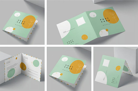 Square Bi Fold Post Card Mockups