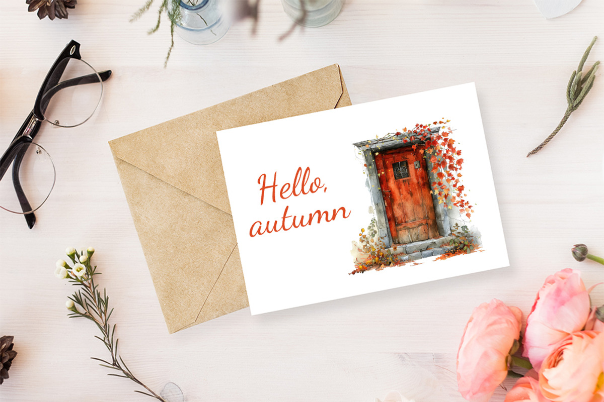 Watercolor autumn doors PNG, a Seasonal Illustration by dashtik (Photo 2 of 6)