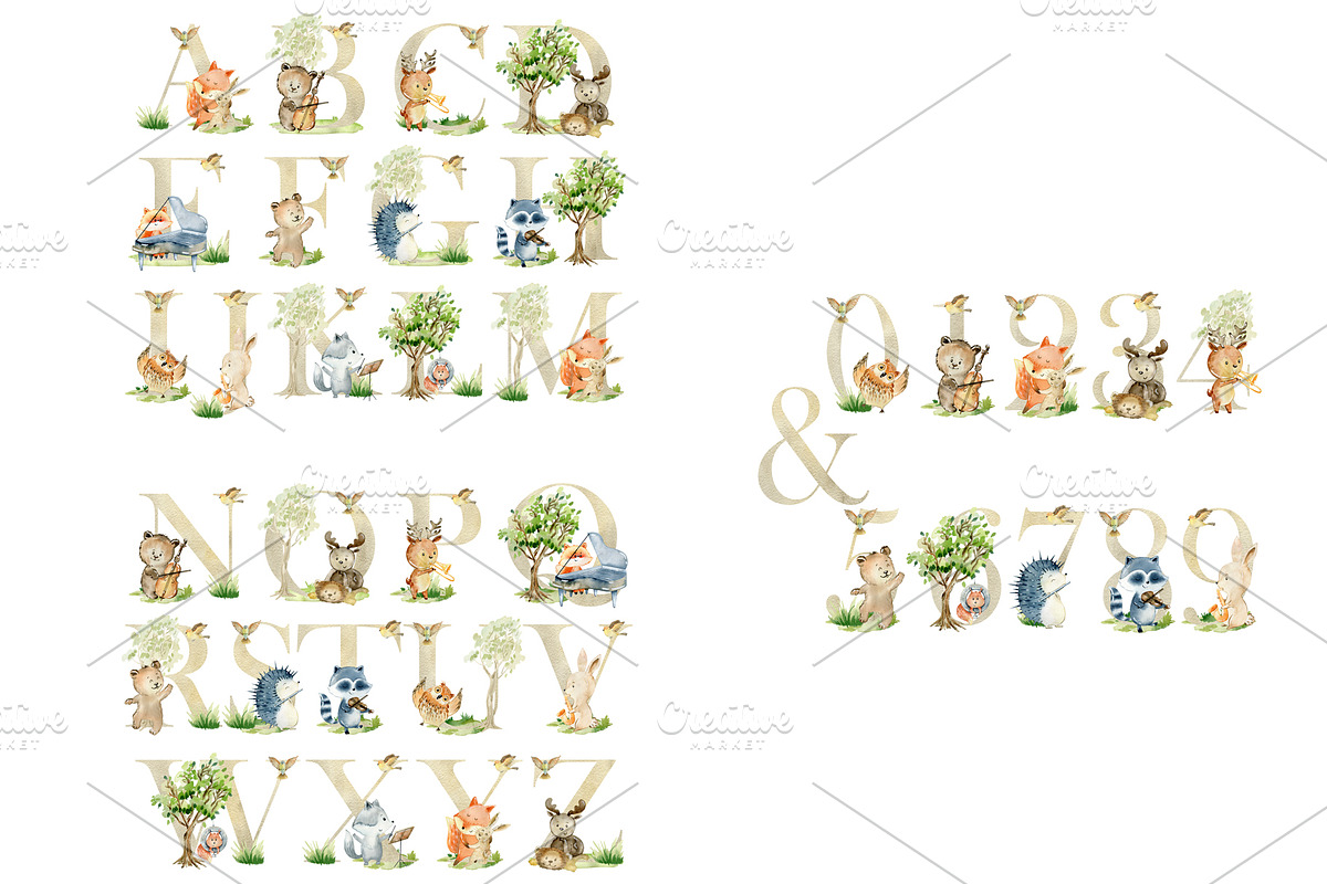 10 Watercolor Animal Alphabets., an Animal Illustration by TaPilipa (Photo 8 of 11)