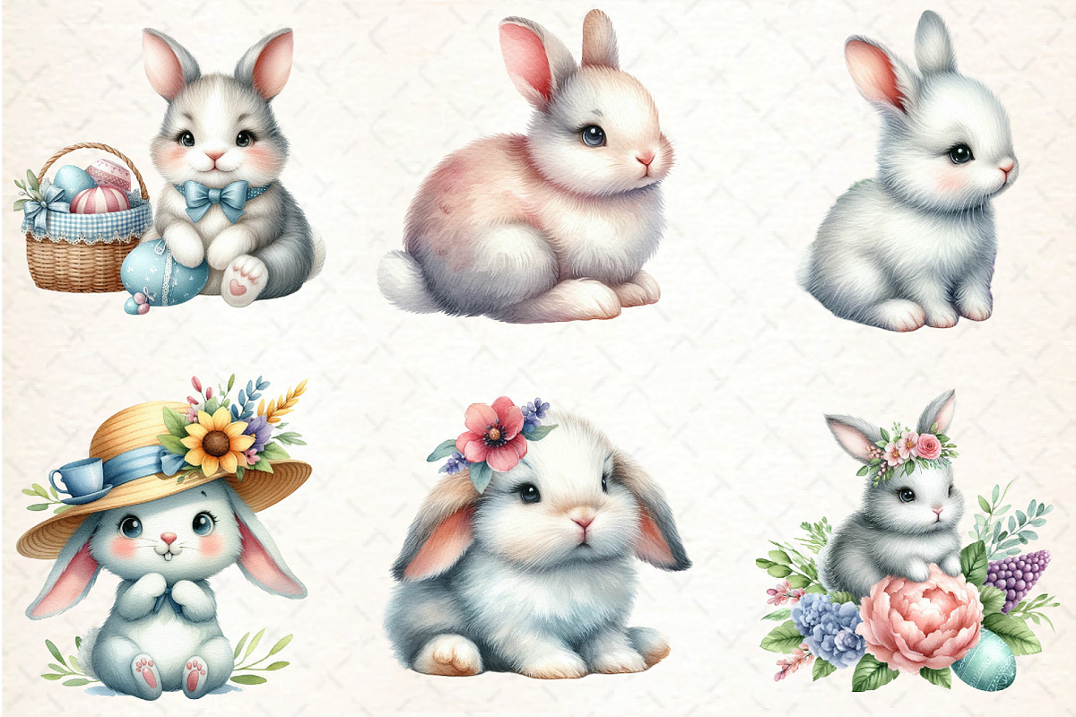 Watercolor Cute Bunny Clipart Set, an Illustration by DreamCafeArt (Photo 3 of 7)