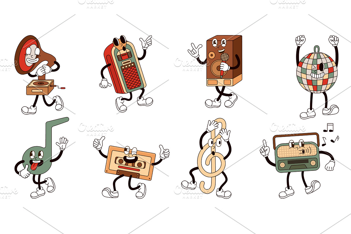 Retro characters music. Groovy style, an Illustration by Valerie Bodnar