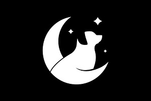 dog with crescent simple clean logo, a Branding & Logo Template by devastd