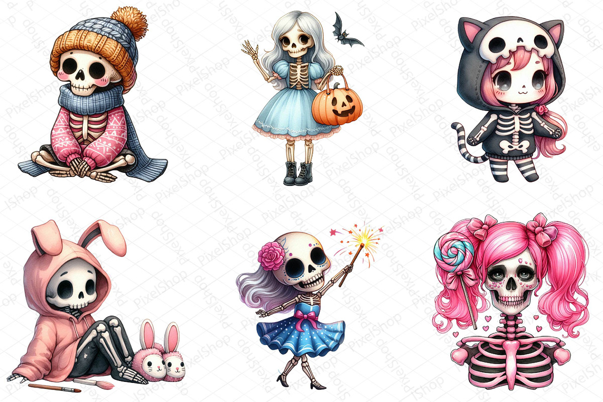 Cute Skeleton Girl PNG Clipart, an Illustration by DreamPrint404 (Photo 6 of 6)