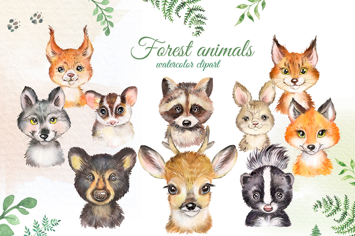 Watercolor Woodland Animals clipart, an Animal Illustration by SavinV (Photo 1 of 6)