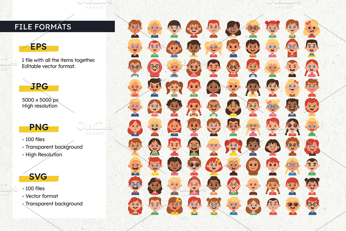 Children Avatar Set, an Emoji Icon by insemar (Photo 3 of 4)