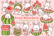 Sweet Watermelon Bunny Clipart, an Animal Illustration by Blumensdiary (Thumbnail 1 of 6)