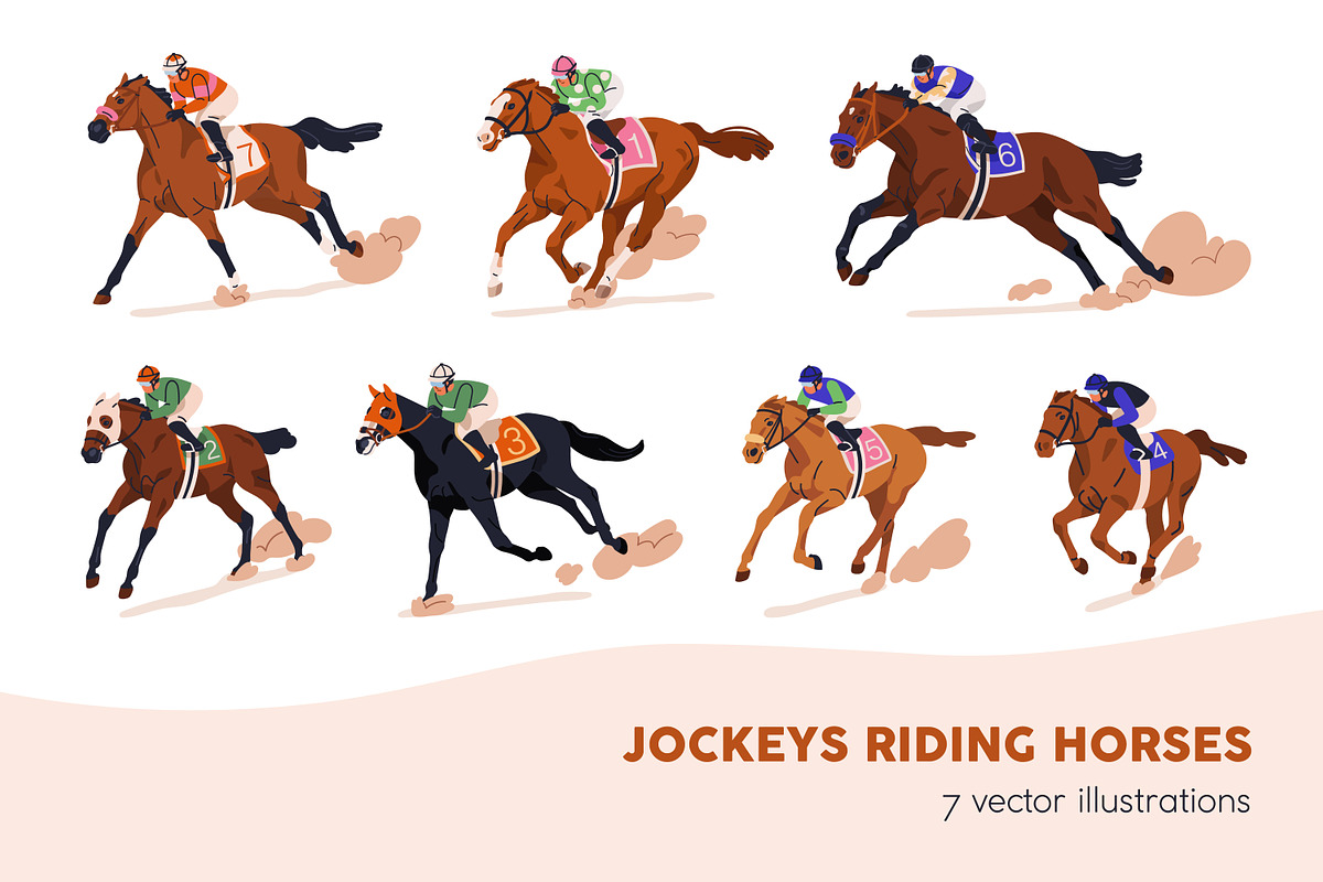Jockeys riding race horses set, a Sport Illustration by Good Studio (Photo 1 of 8)