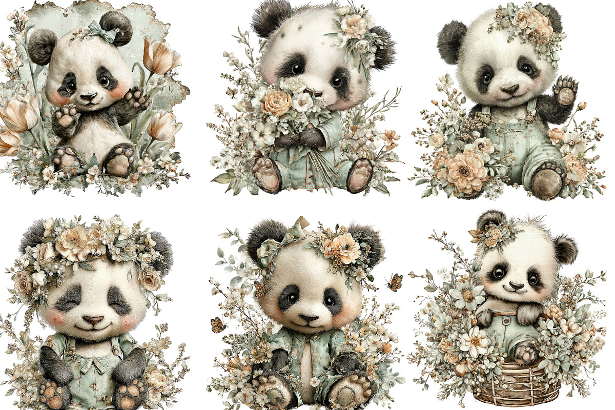 Whimsical Spring Panda Clipart, an Illustration by Designking (Photo 3 of 5)