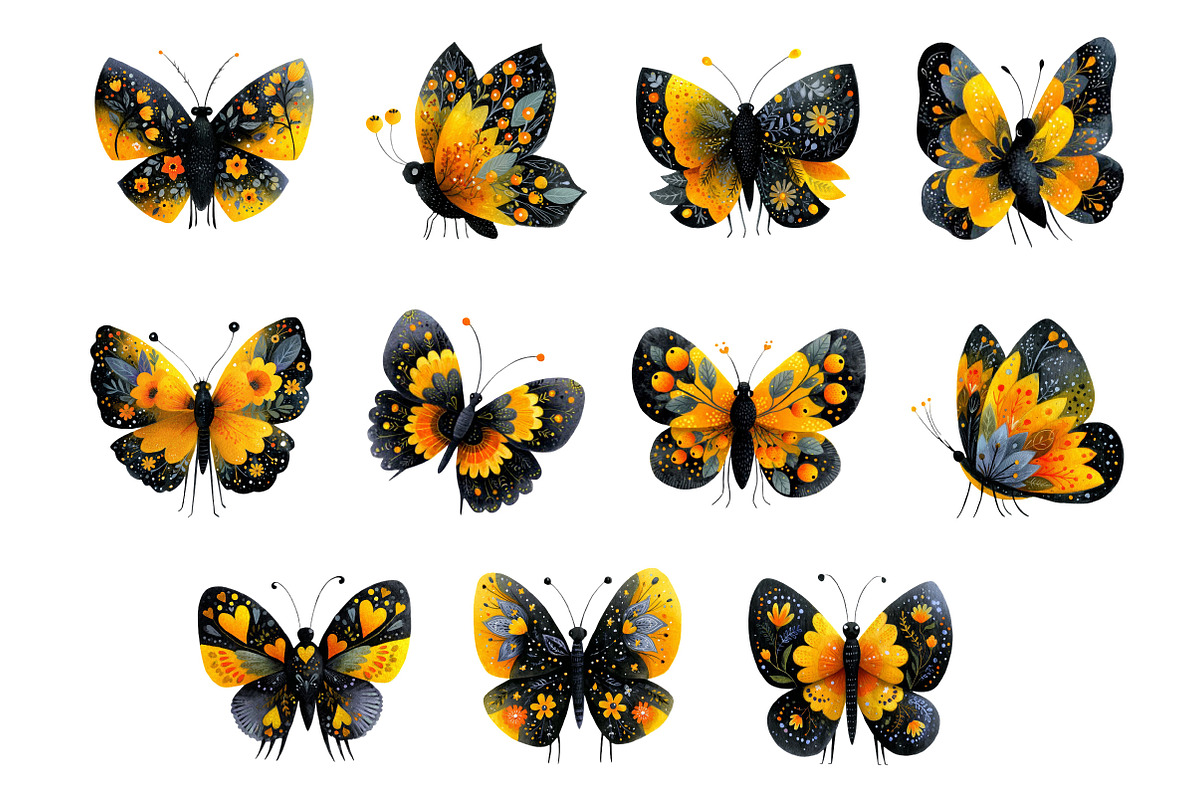Watercolor Folk Art Butterfly Clipar, an Illustration by Dream Creation (Photo 4 of 4)