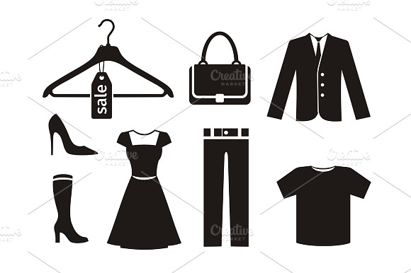 Clothes icon set in black preview 2