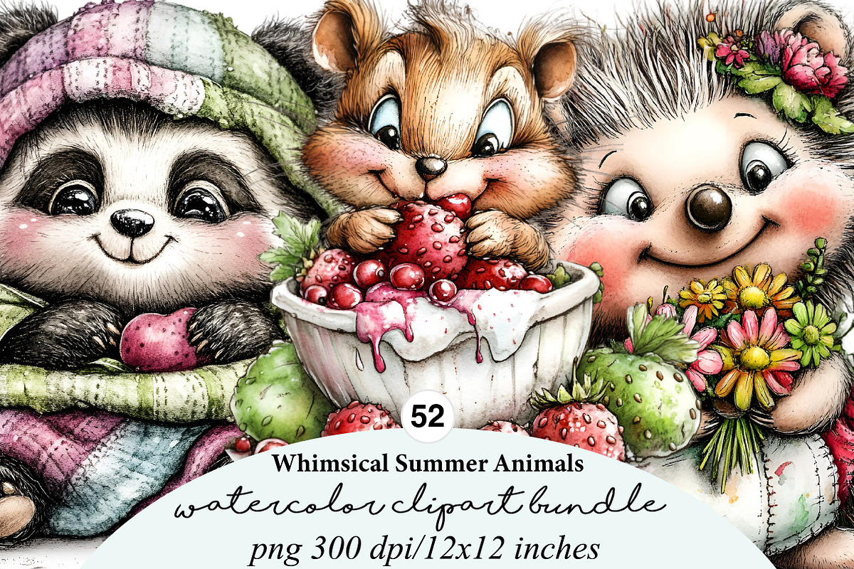 whimsical summer animals clipart, an Illustration by GatewayDesign (Photo 1 of 9)