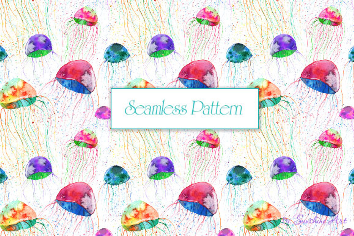 Set of Watercolor Jellyfish, a Decorative Illustration by Sunshine Art Shop (Photo 6 of 7)