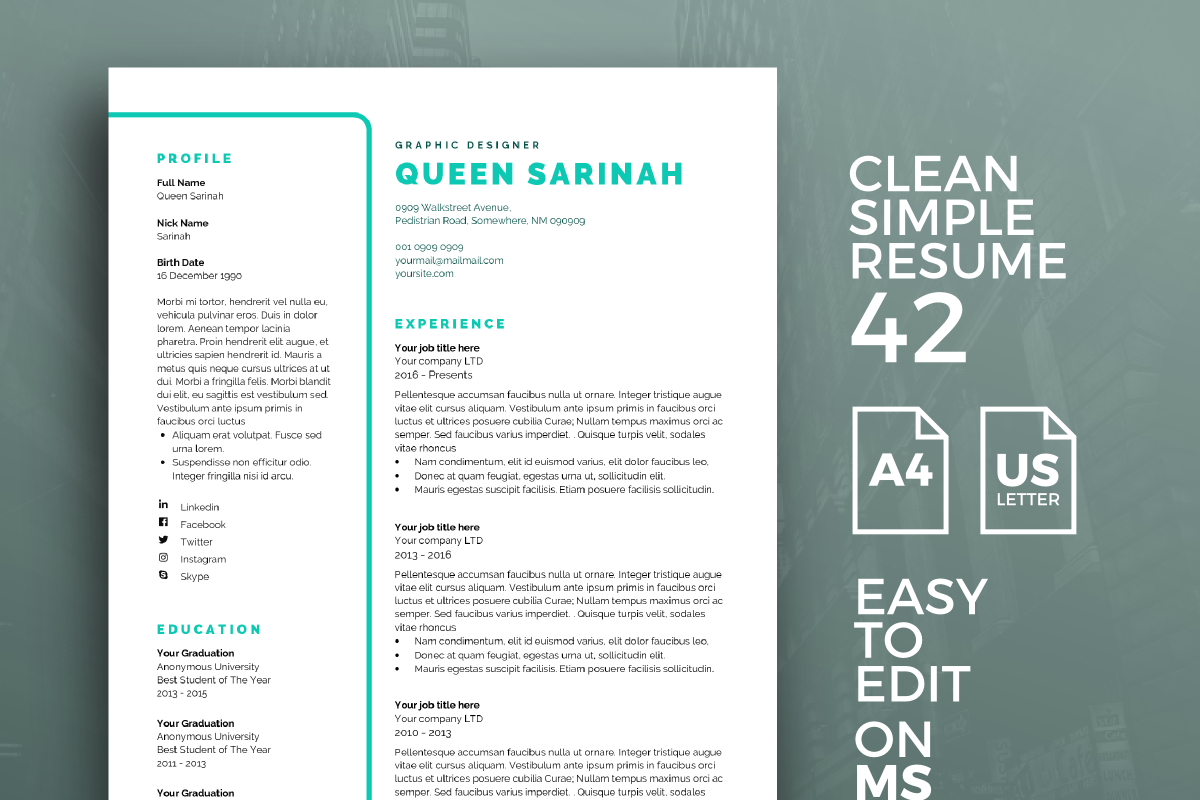 Resume Template 42, a Resume Template by graphicalcium (Photo 1 of 3)