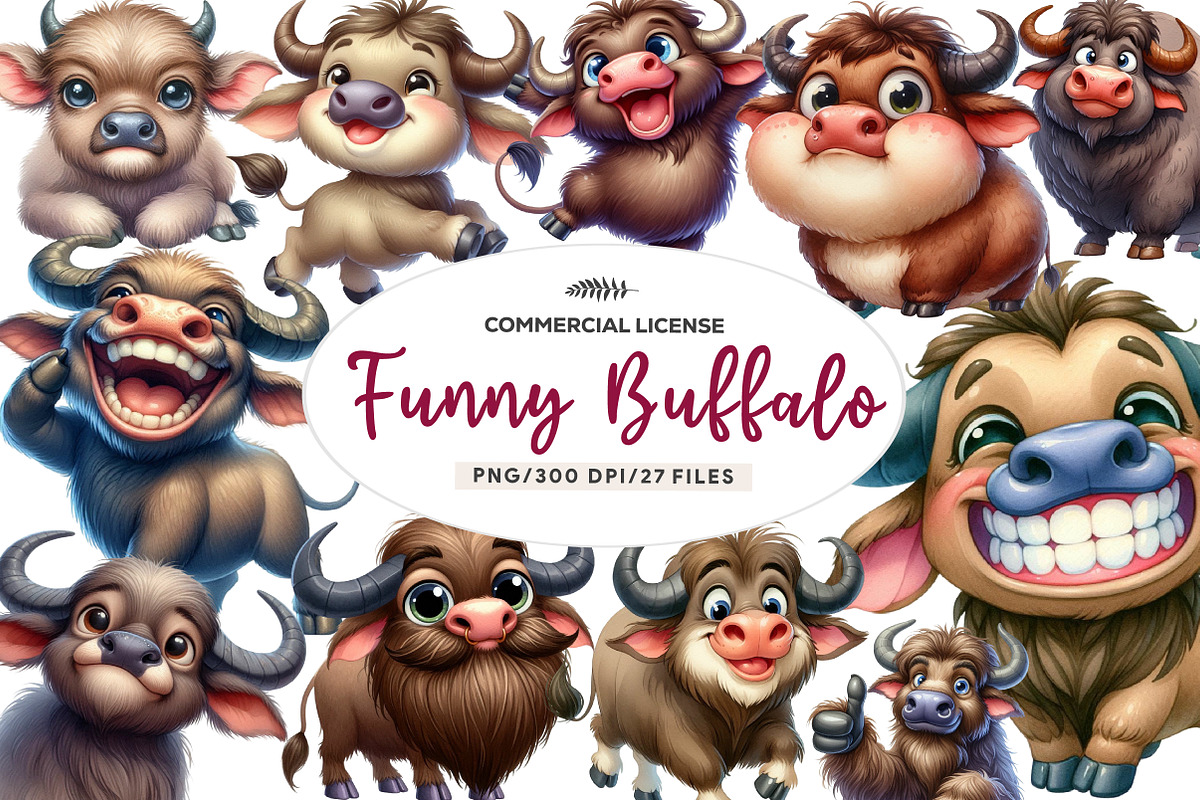 Funny Buffalo Clipart, an Illustration by CreationArt (Photo 1 of 5)