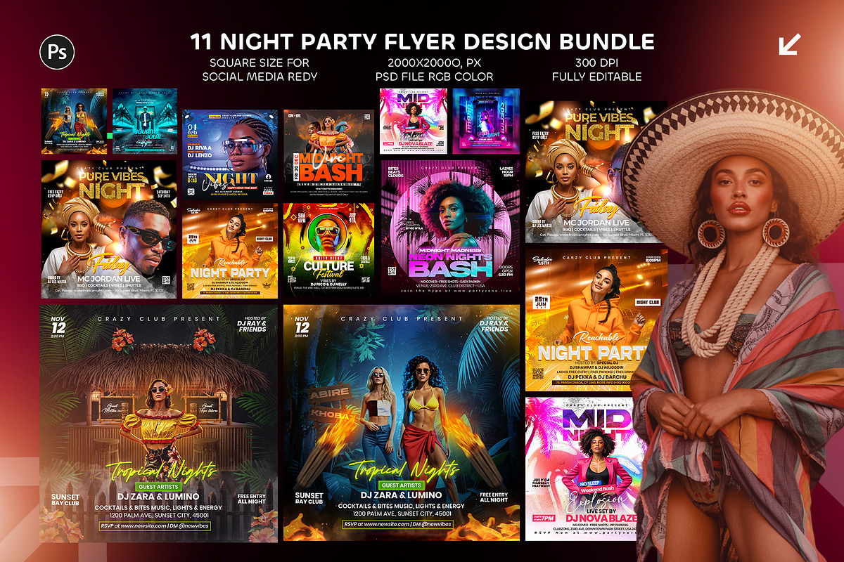 11 Night Party Flyer Design Bundle, a Graphic by Shajib Shikder (Photo 1 of 7)