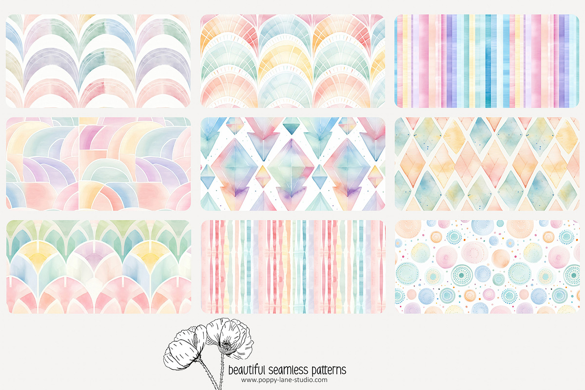 80 pastel geometric seamless pattern, a Pattern Graphic by Poppy Lane Studio (Photo 3 of 11)