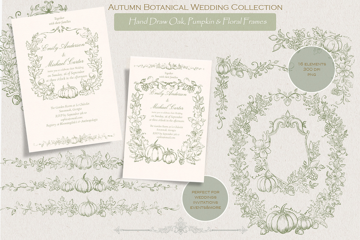 Autumn Botanical Sage Green Set, a Seasonal Illustration by AlenaVlasko stock Market (Photo 1 of 7)
