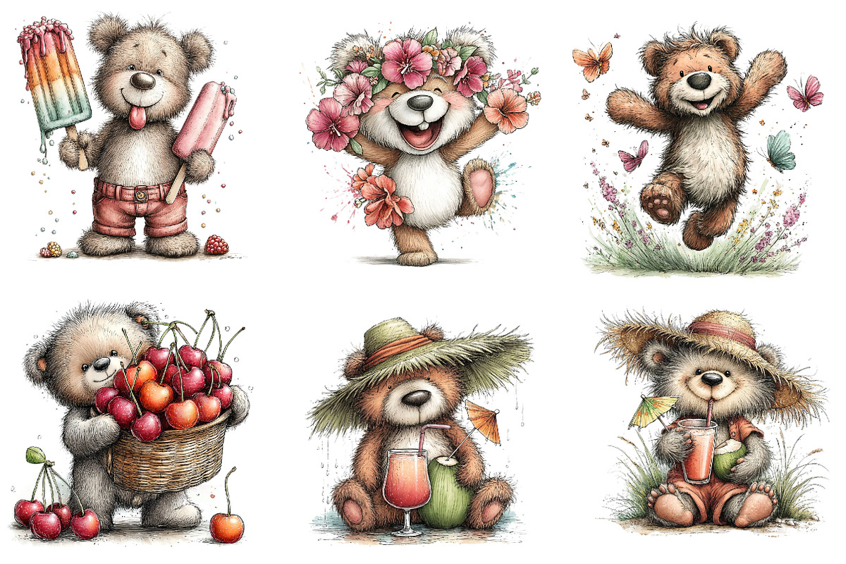 Whimsical Summer Teddy Bear Clipart, an Illustration by Dream Creation (Photo 5 of 6)