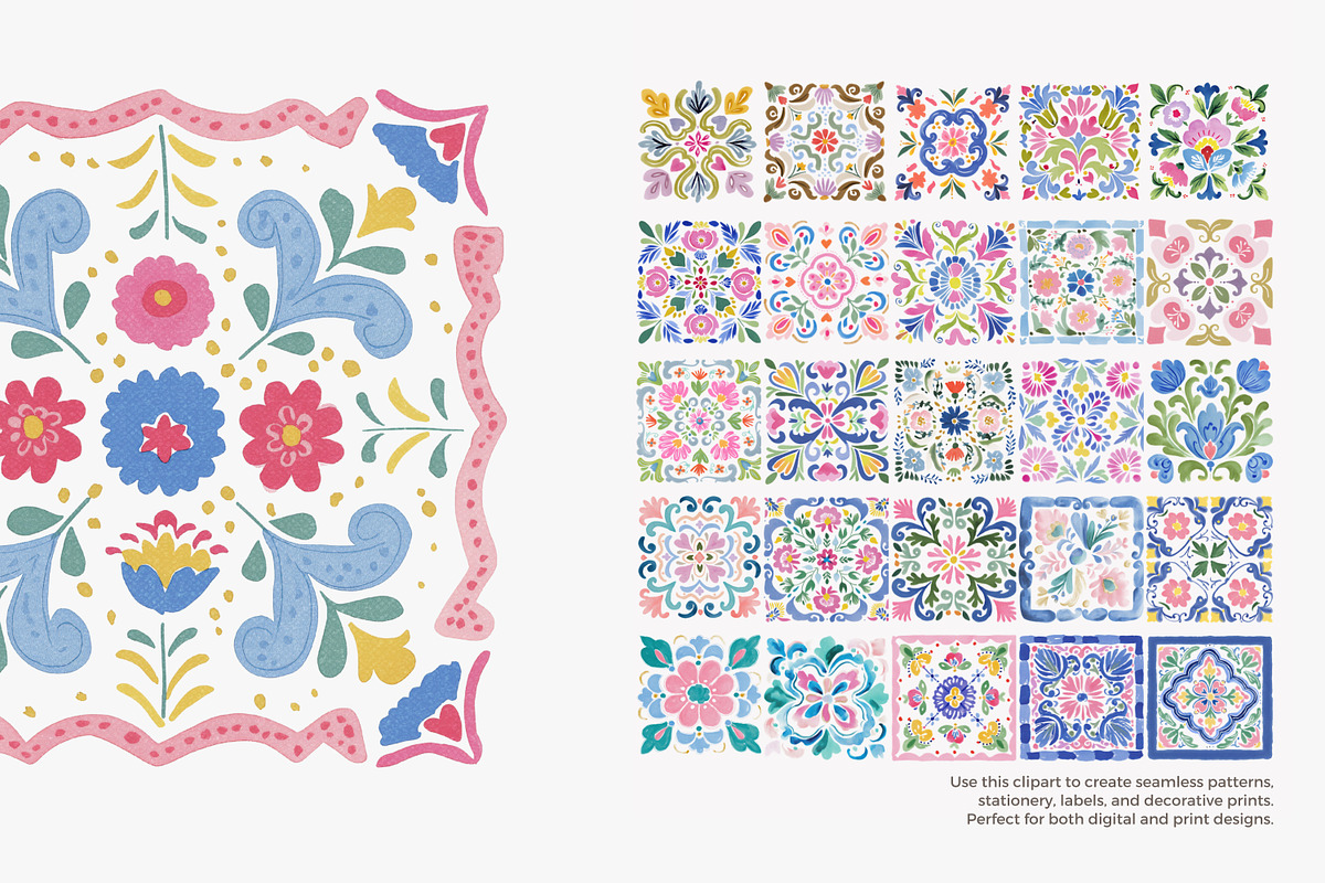 floral folk art motif clipart set, a Decorative Illustration by Patishop Art (Photo 6 of 6)