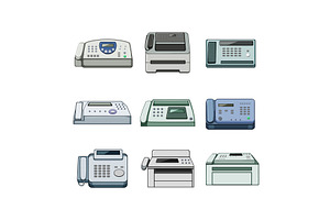 fax machine set cartoon vector, an Object Illustration by pikepicture