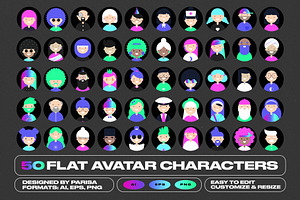 50 Flat Avatar Characters Pack, an Object Graphic by Parisa-Artstudio