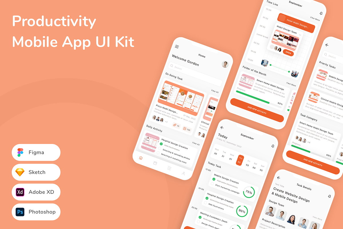 Productivity Mobile App UI Kit, an UI Kit Template by Betush