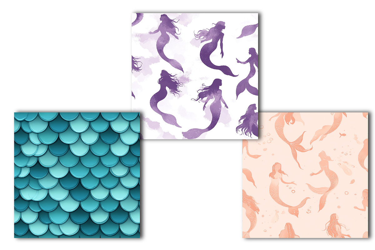 Mermaid Seamless Digital Paper, an Illustration by OK Design (Photo 3 of 4)